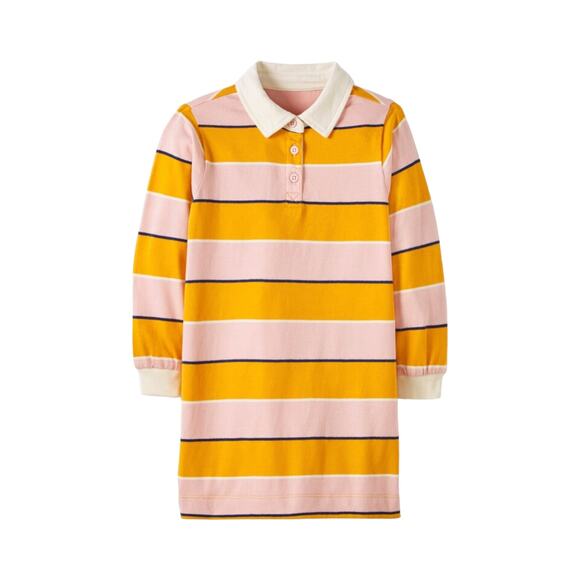 NWT! Hanna Andersson Long Sleeve Rugby Dress. Blush Pink/Afternoon Sun